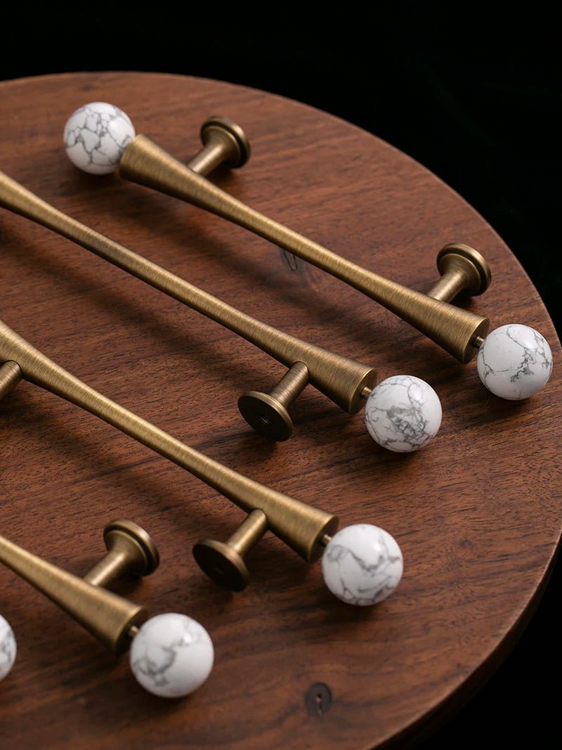 Luxury Marble & Brass Drawer Pulls – Vintage Bronze Knobs for Furniture
