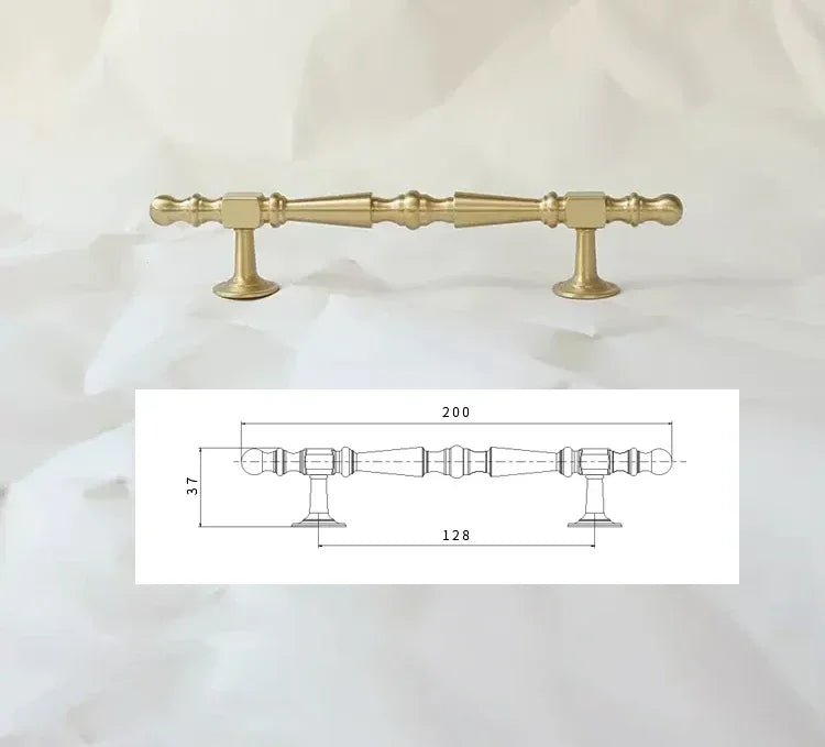 Contemporary Modern T-Bar Brass Pulls with Solid Gold Knobs