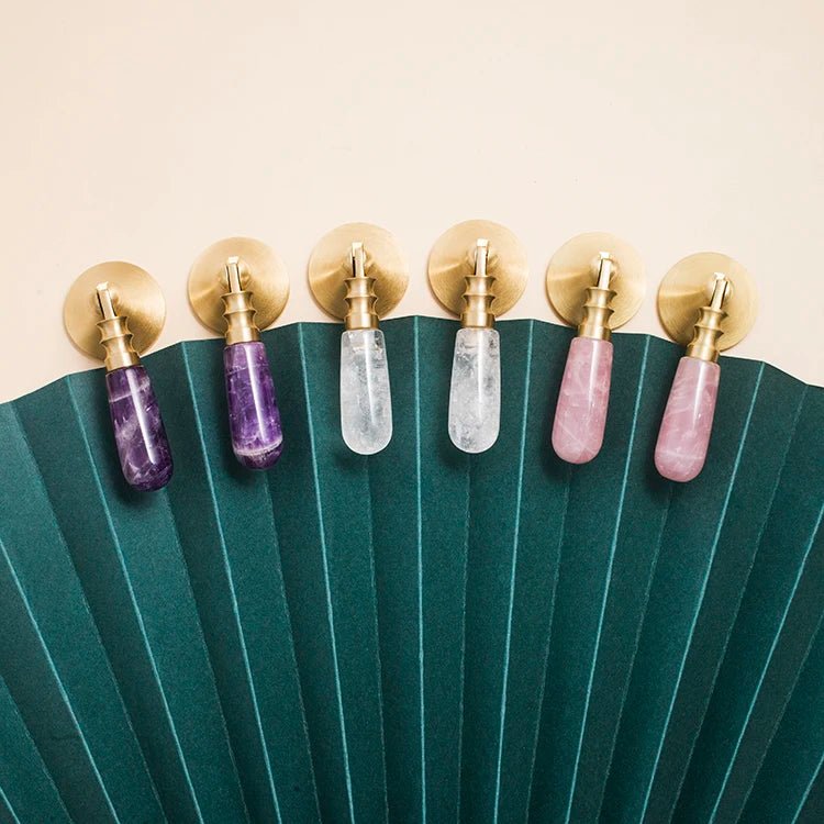 Contemporary Pink Crystal Knobs – Brass Accent Handles for Cabinets