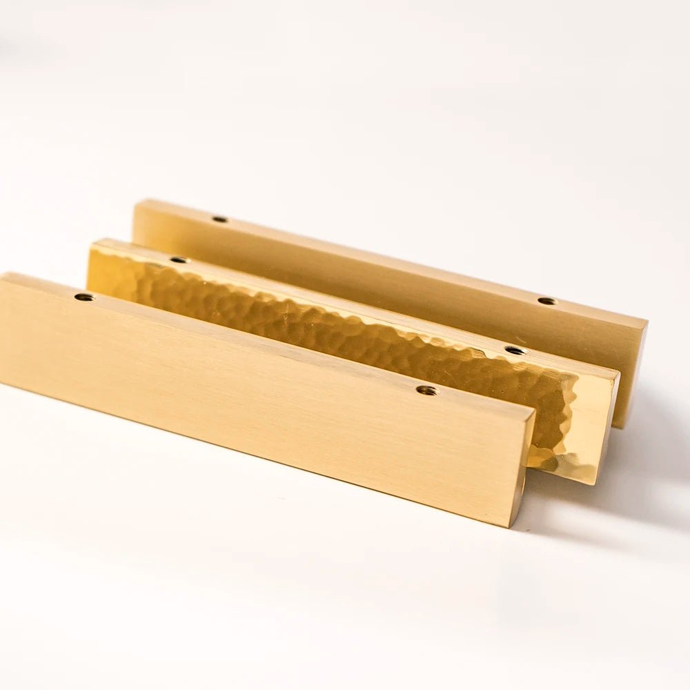 Sleek Solid Brass Semi-Circular Pull – Gold Hammered Handle