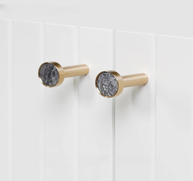 Elegant Stone & Brass Knobs – Luxury Pull Handles for Cabinets