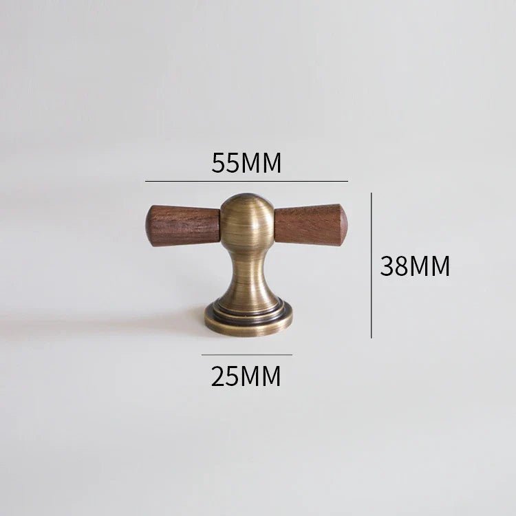 Sleek Walnut & Brass Drawer Pulls – Modern Wooden Cabinet Knobs