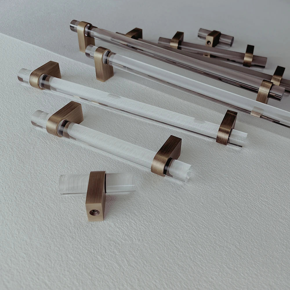 Smoky Gray Acrylic Handles - Brass Accent Pulls