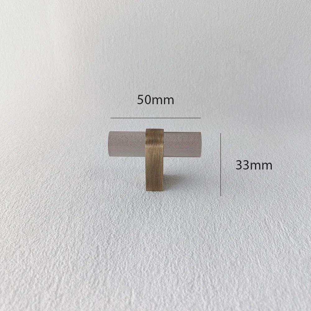 Smoky Gray Acrylic Handles with Brass Pulls for Modern Interiors