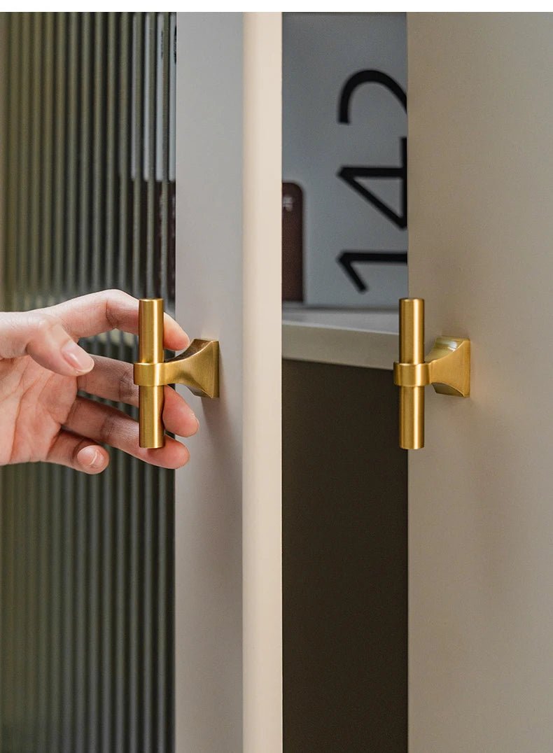 Elegant Solid Brass T-Bar Handles for Kitchen and Wardrobe Knobs