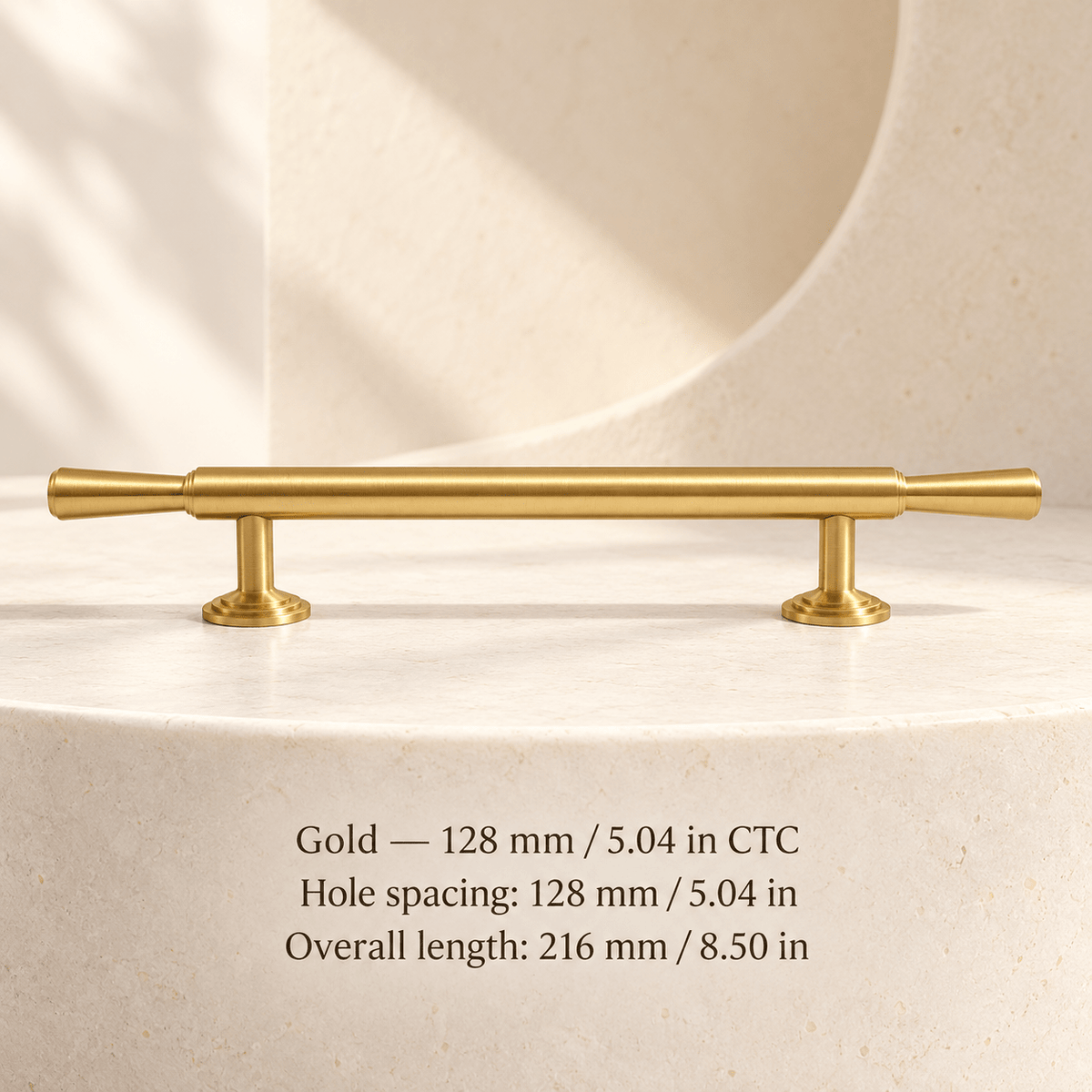 Finial cabinet hardware — Gold — 128 mm / 5.04 in CTC; Hole spacing: 128 mm / 5.04 in; Overall length: 216 mm / 8.50 in — ivory stone studio