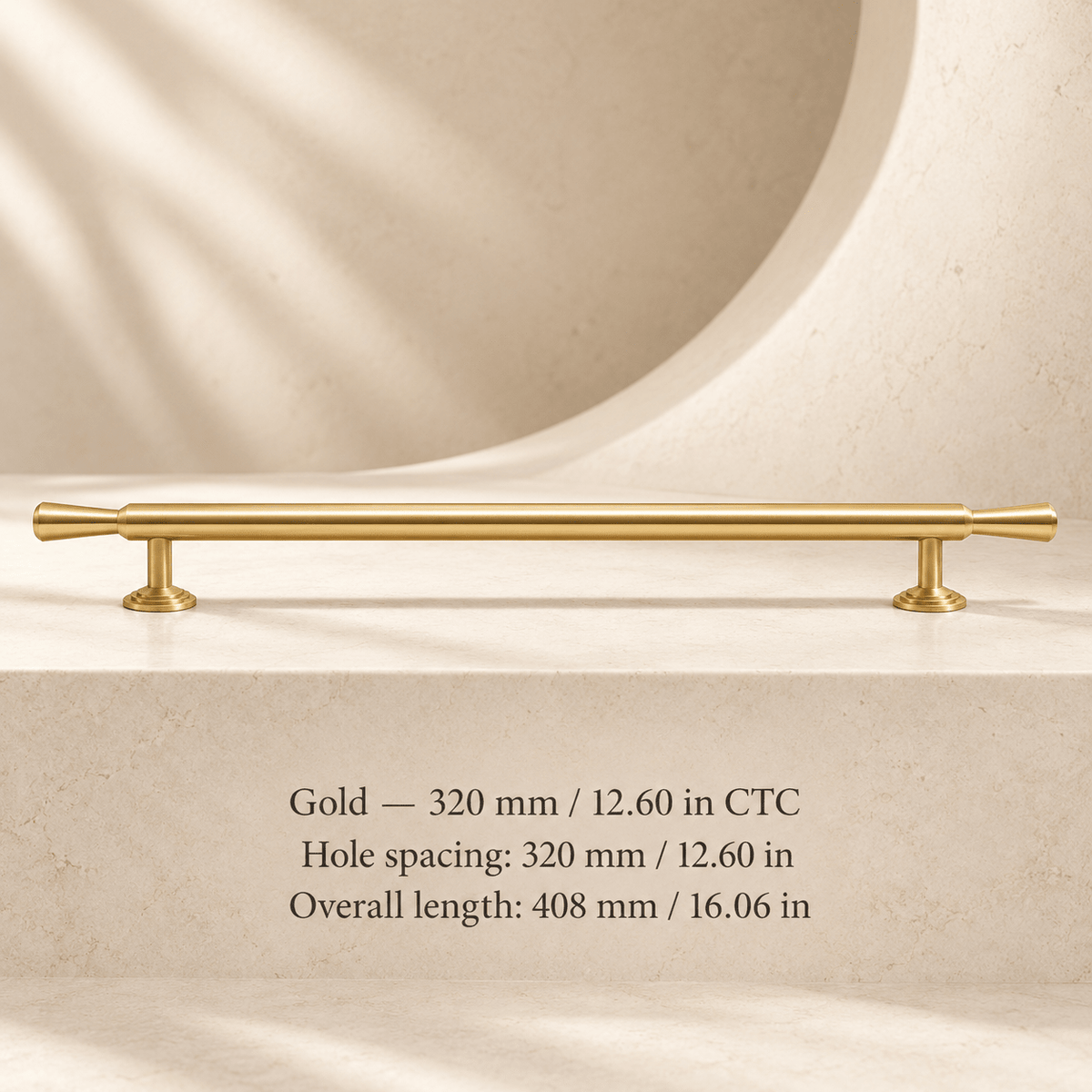Finial cabinet hardware — Gold — 320 mm / 12.60 in CTC; Hole spacing: 320 mm / 12.60 in; Overall length: 408 mm / 16.06 in — ivory stone studio