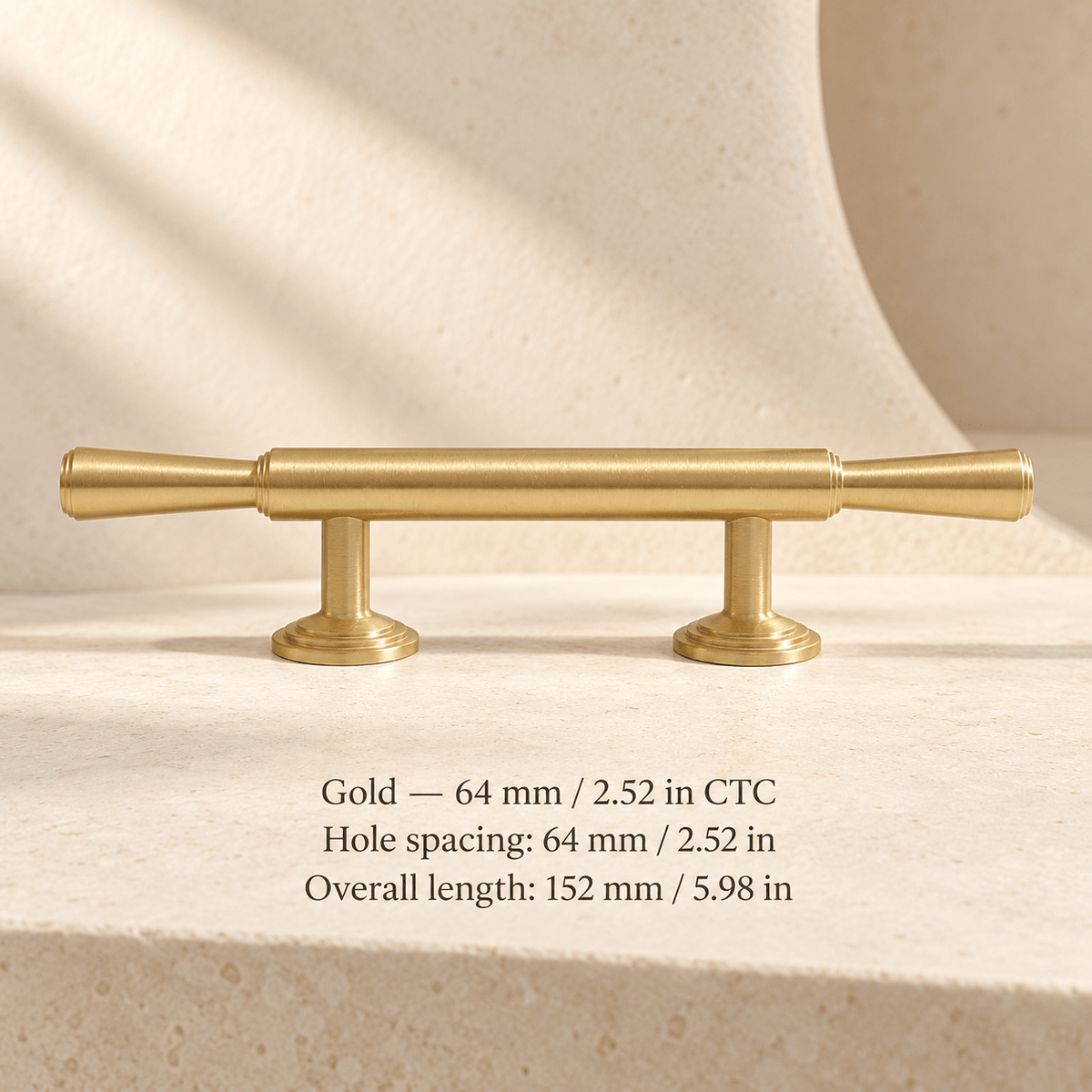 Finial cabinet hardware — Gold — 64 mm / 2.52 in CTC; Hole spacing: 64 mm / 2.52 in; Overall length: 152 mm / 5.98 in — ivory stone studio