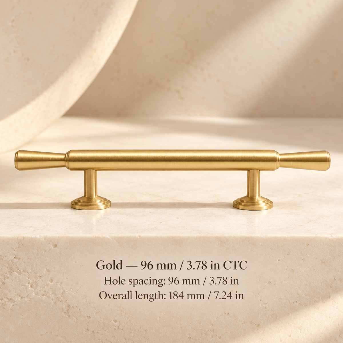 Finial cabinet hardware — Gold — 96 mm / 3.78 in CTC; Hole spacing: 96 mm / 3.78 in; Overall length: 184 mm / 7.24 in — ivory stone studio