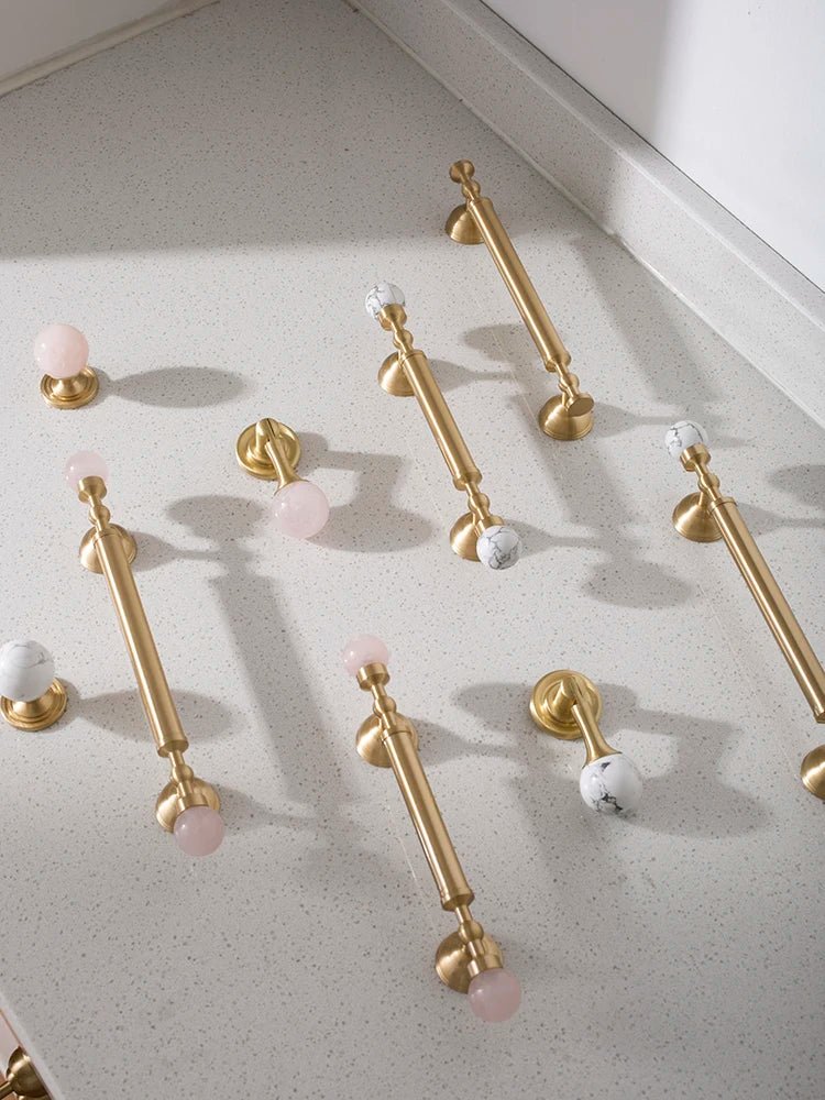 Luxury Brass & Pink Crystal Pulls – 5" Cabinet Handles for Furniture