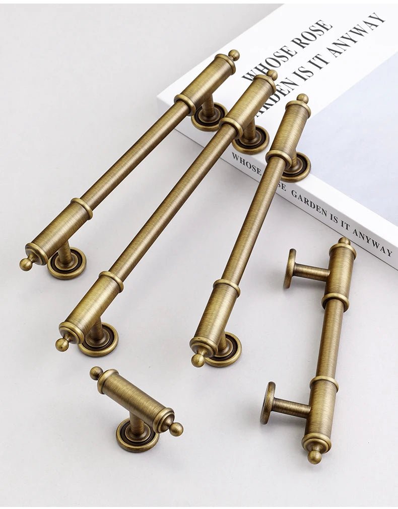 Sleek Antique Bronze Long Drawer Knobs with Brass Cabinet Pull