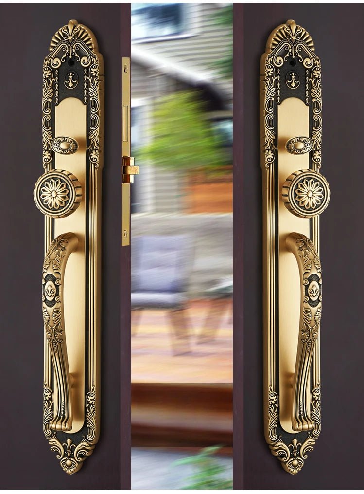 Sleek European Brass Villa Entry Lock – Handle Set for Doors