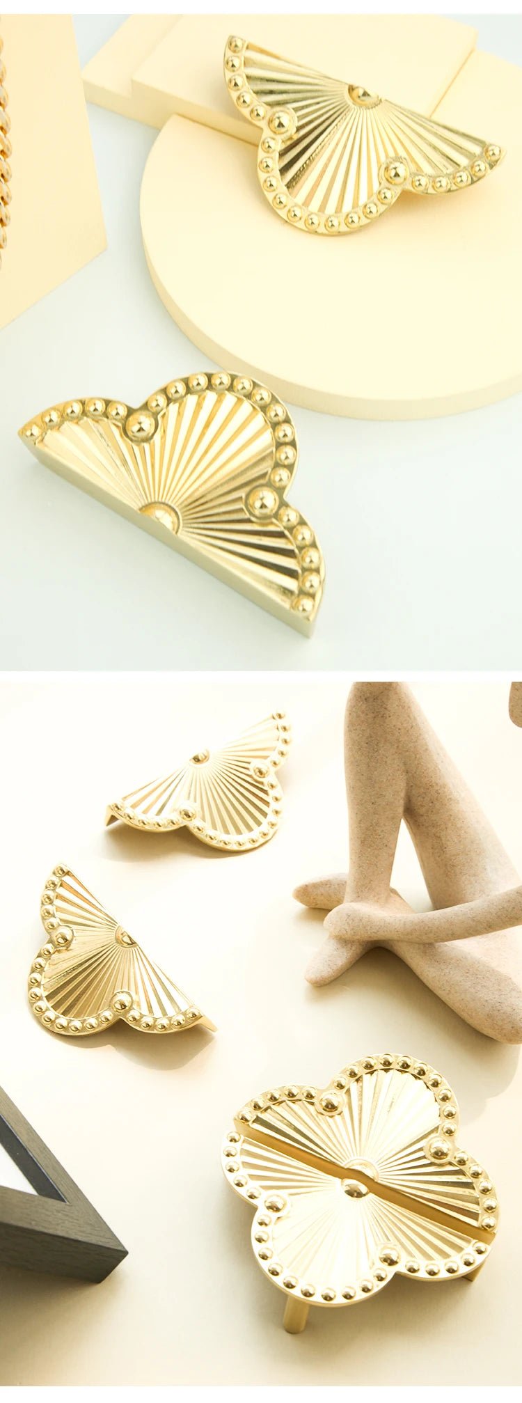 Vintage Brass Cabinet Handle with Four Leaf Design