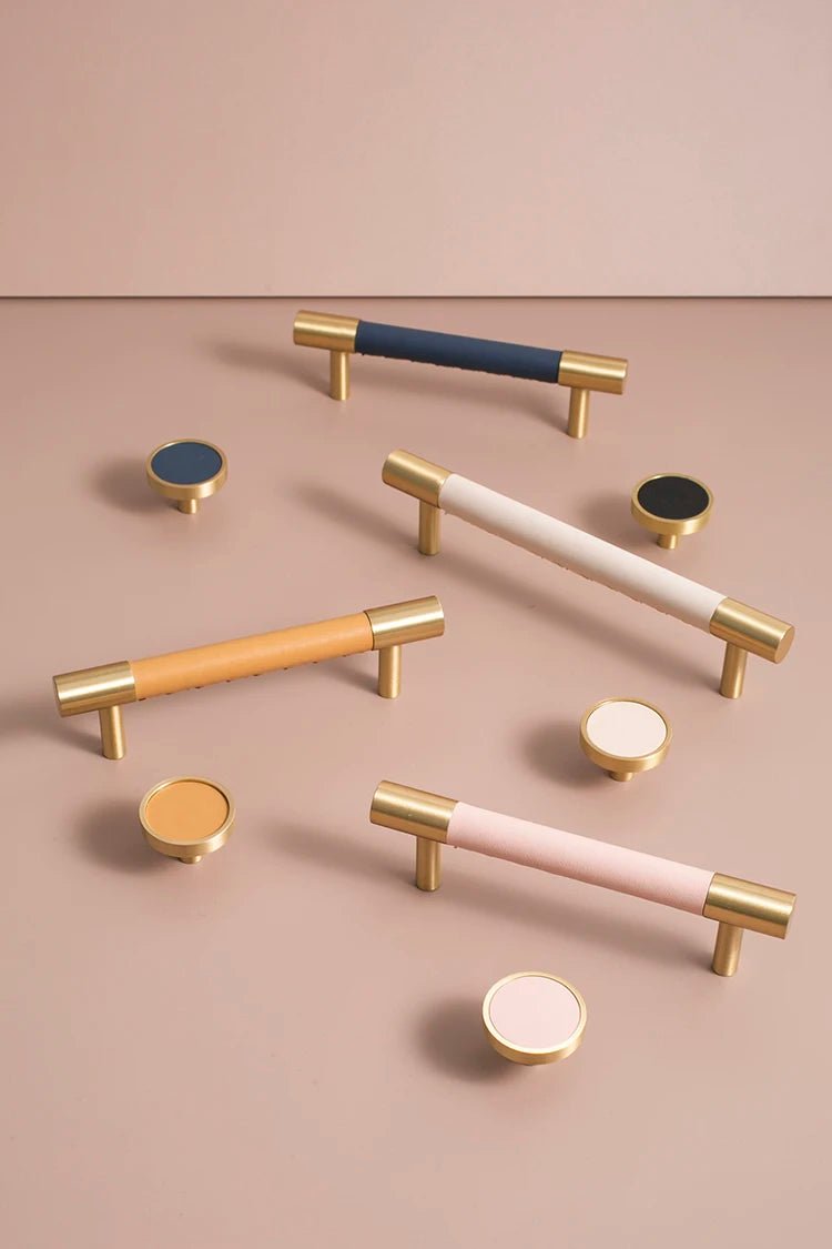 Handmade Leather & Brass Pulls for Elegant Cabinets