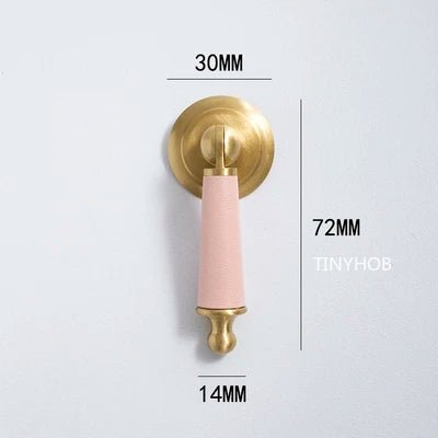 Vintage Leather Cabinet Knob with Brass Base