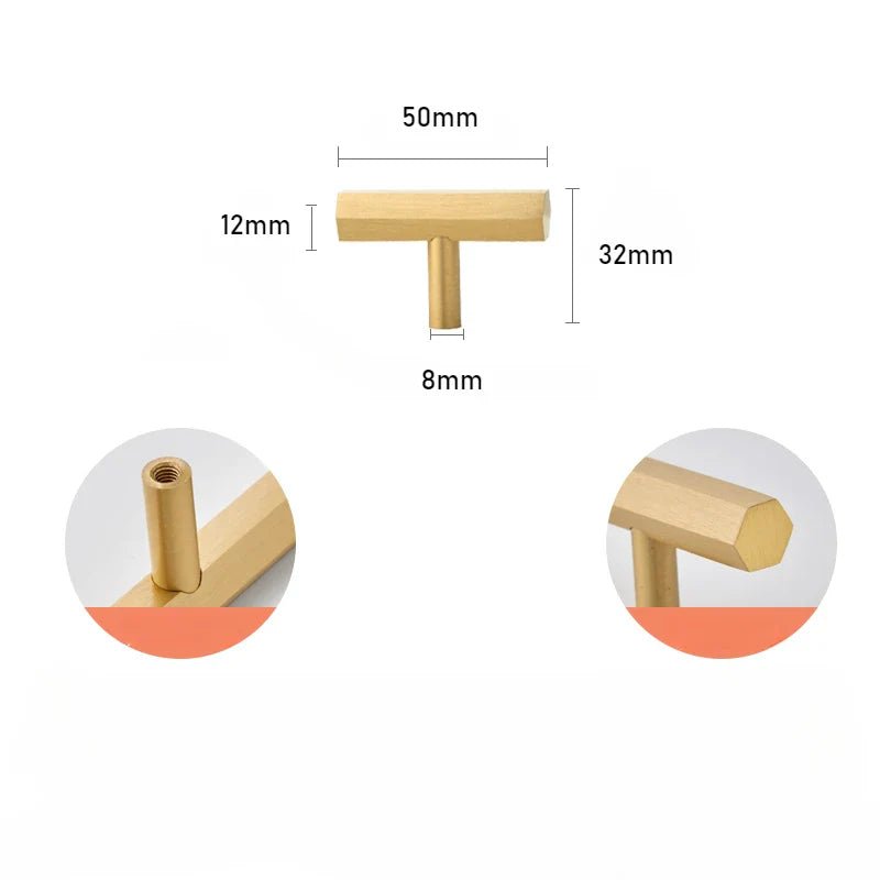 Luxury Hexagon Brass Handles – Gold T-Bar Pulls for Cabinet Design
