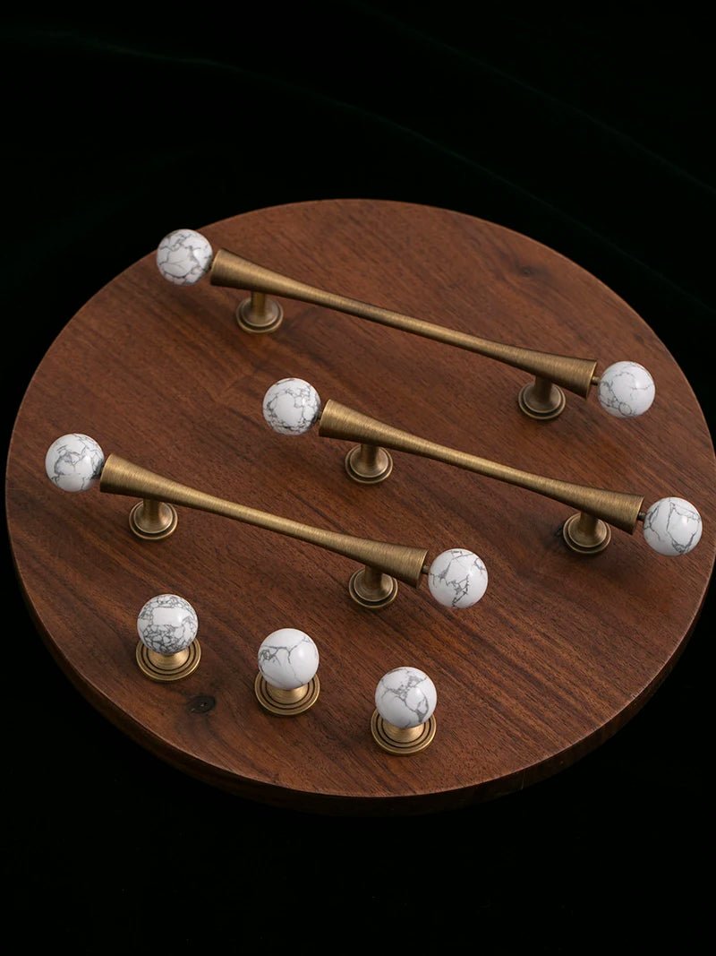 High-Quality Marble & Brass Knobs – Vintage Bronze Drawer Pull Design