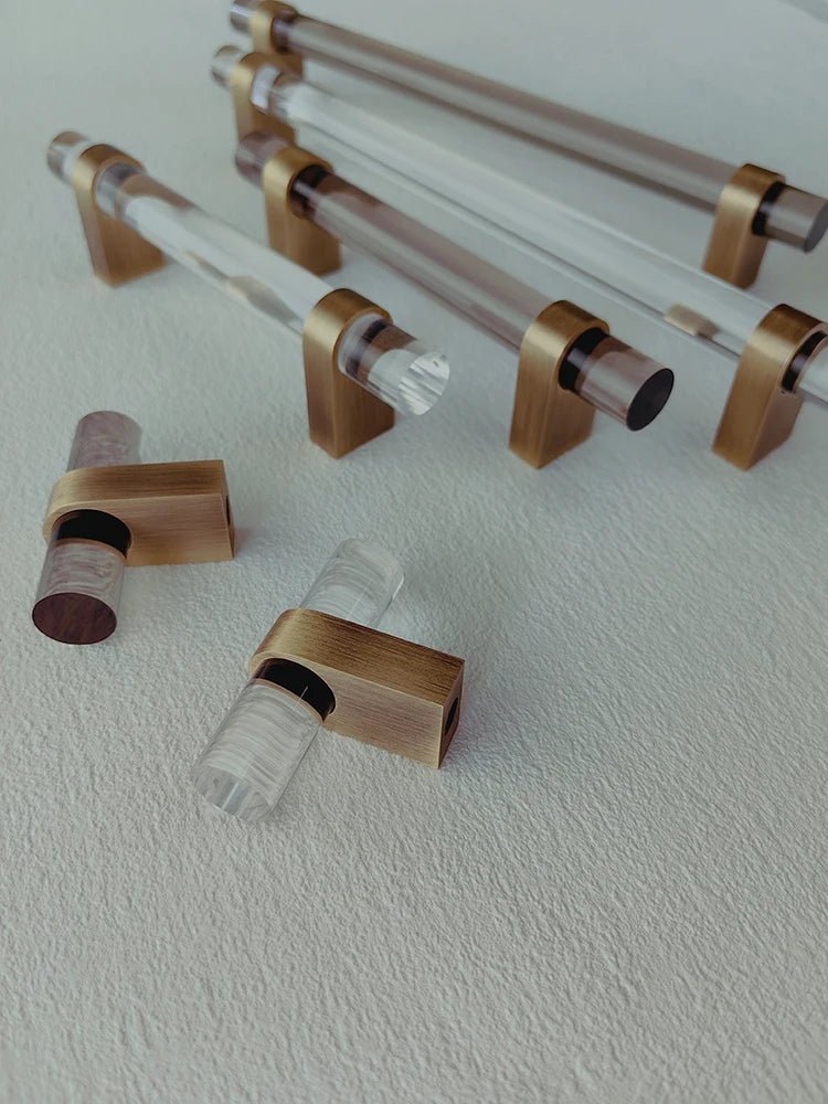 Elegant Smoky Gray Acrylic Handles with Brass Accents