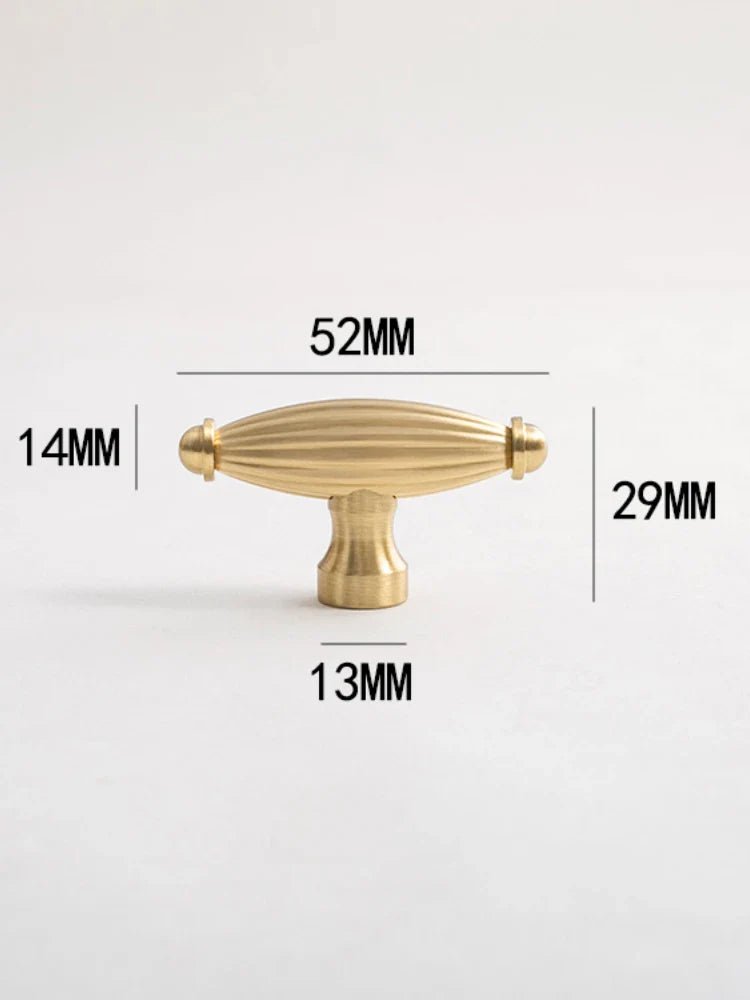 Oval Ribbed Brass Handle - Vintage T-Bar Pull