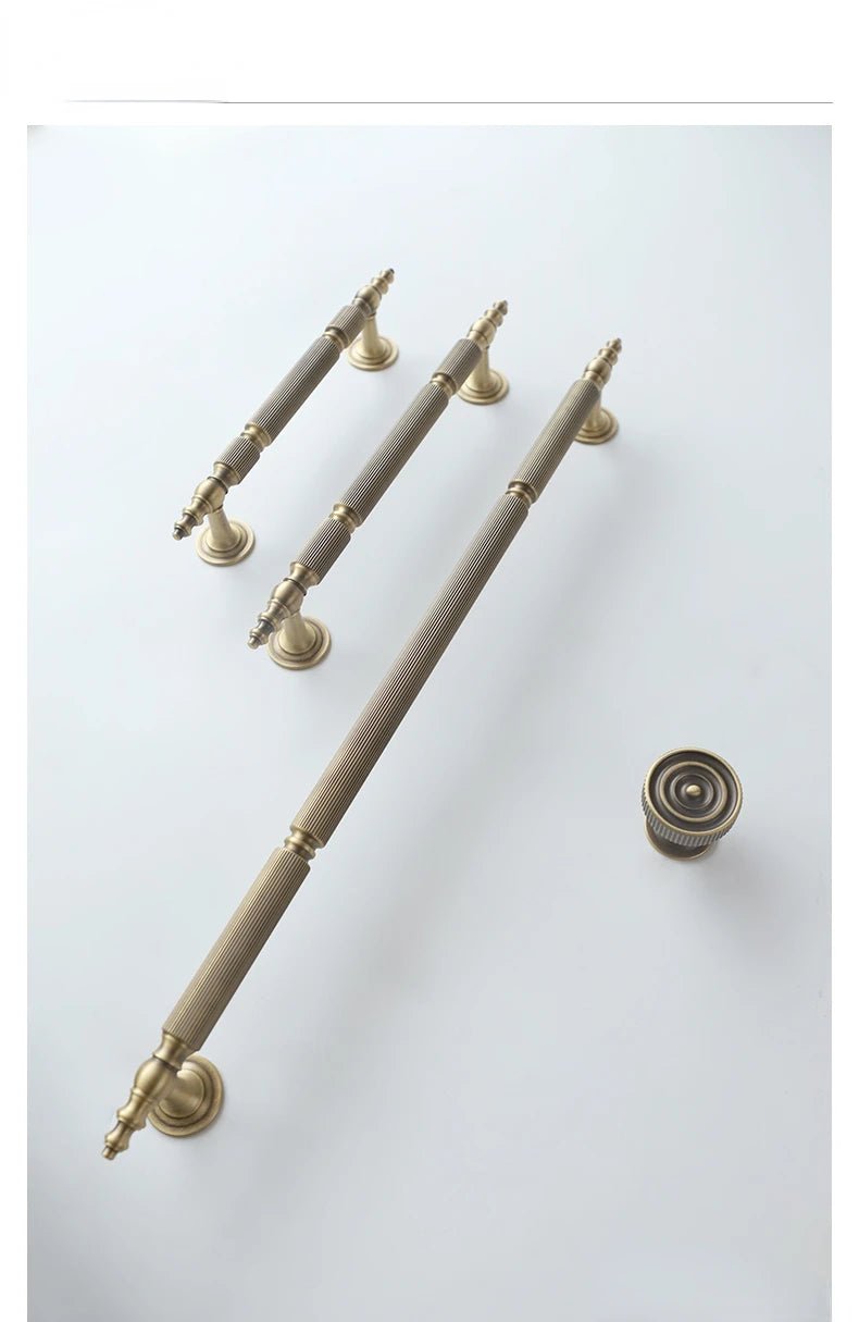 Sleek Textured Brass Handles – Vertical Grain Pulls for Modern Cabinets