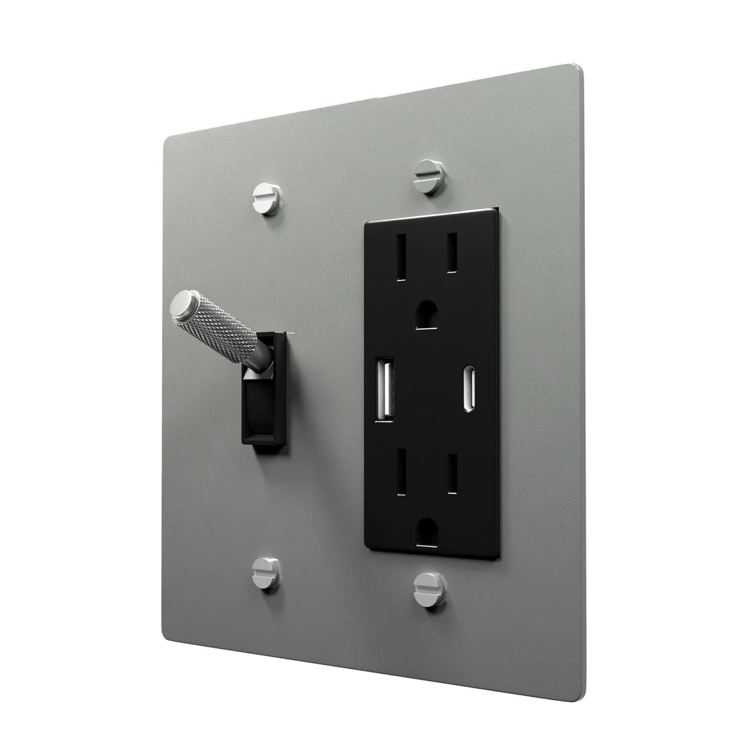 Retro Style Brass Faceplate - Toggle & Outlet