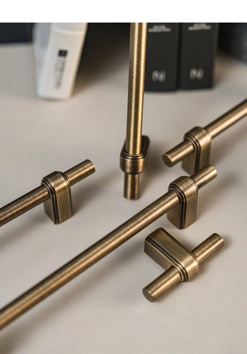 Elegant Antique Brass T-Bar Pulls and Knobs for Cabinets