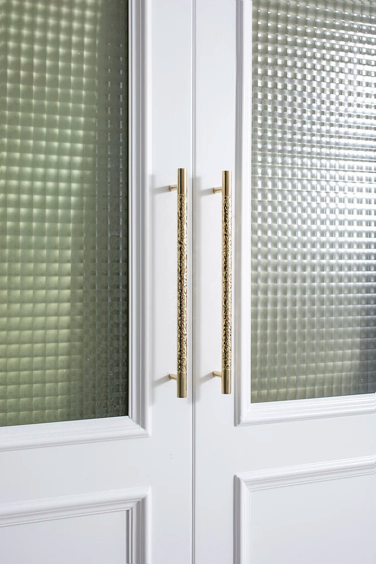 Textured T-Bar Pulls in Hammered Brass for Cabinets