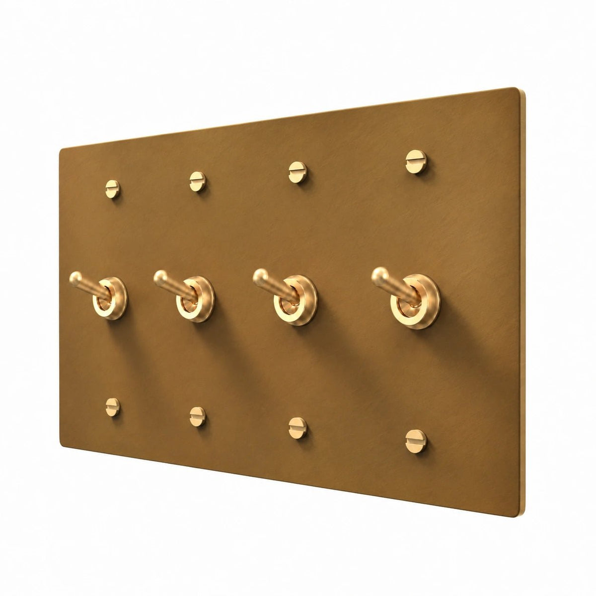 4 gang unlacquered aged brass retro toggle switch