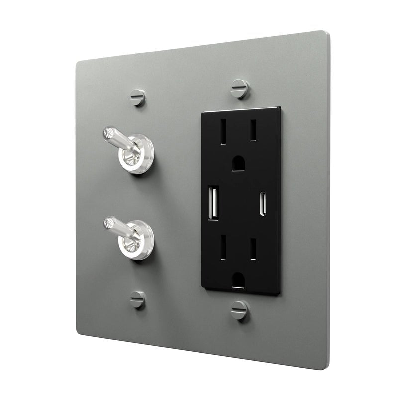 Retro Brass Cover Plate - Toggle and Outlet Combo