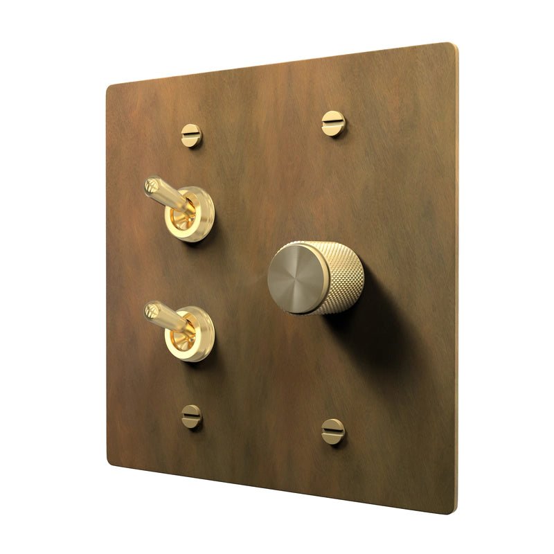 Retro Brass Toggle Dimmer Plate - Double Switch