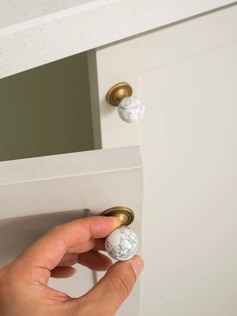 Premium Marble & Brass Knobs for Vintage Bronze Drawer Pulls