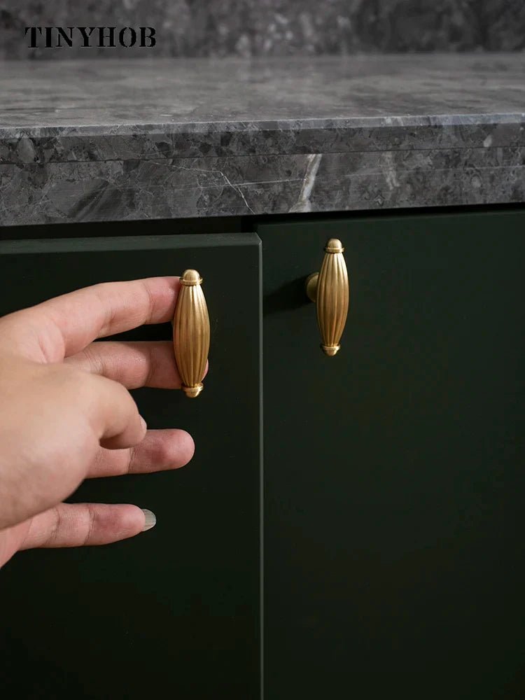 Solid Brass T-Bar Handle - Oval Ribbed Design