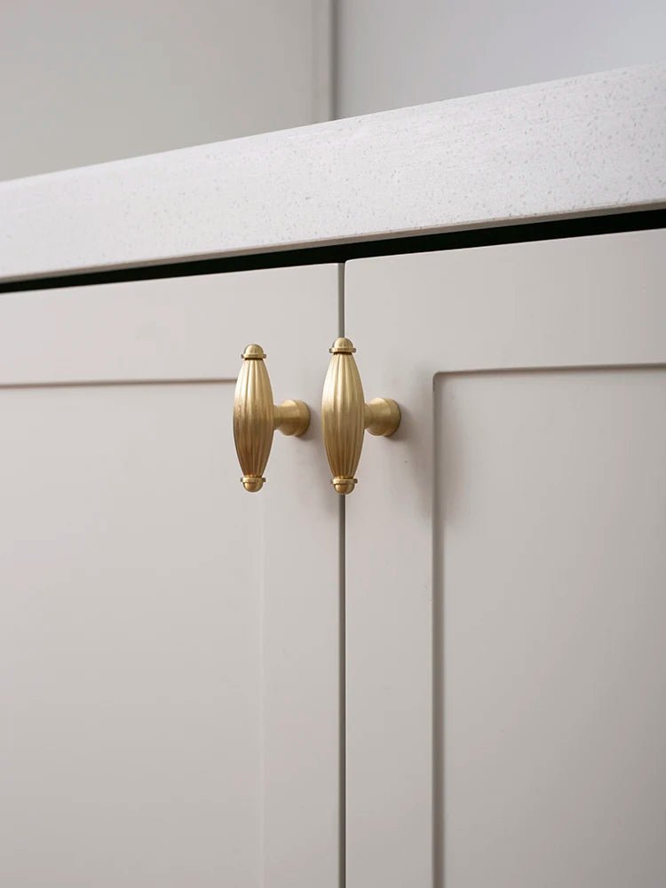 Ribbed Brass Handle - Oval T-Bar Cabinet Pull