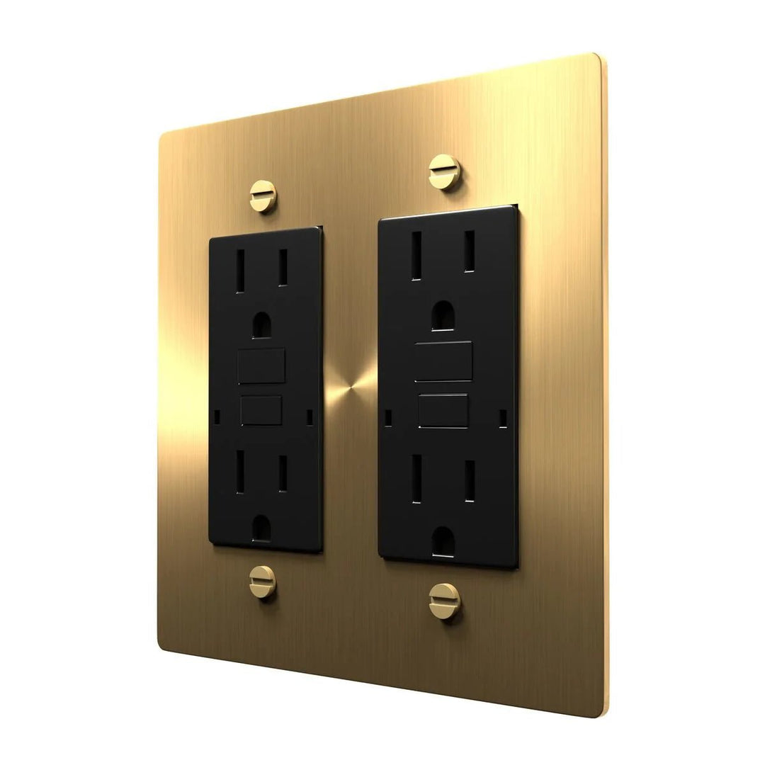 Dual Electrical Outlets 15A Duplex Outlet with Solid Brass Wall Plate | PlatePrestige