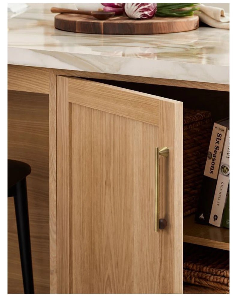 Elegant Walnut & Brass Wooden Pulls for Drawers