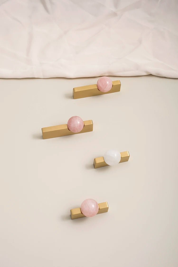 Elegant White Crystal Ball + Brass Handles – Kitchen Cabinet Knobs