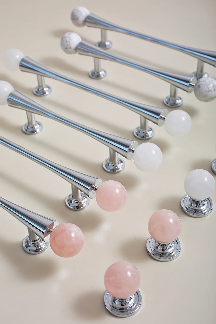 Sleek White Crystal Brass Knobs – Luxury Pull Handles for Cabinets