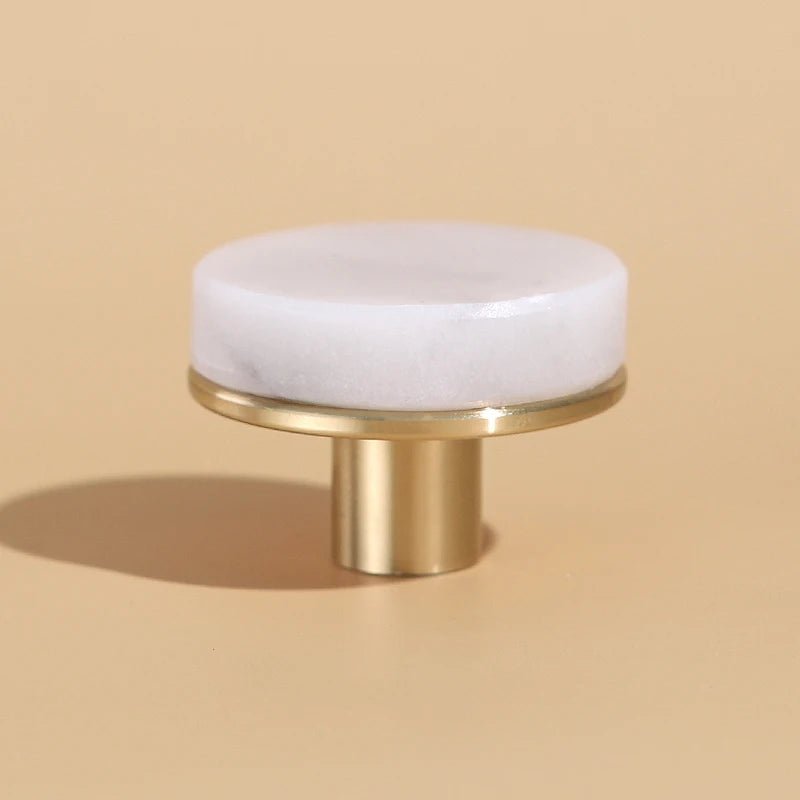 Carrara Marble Drawer Pull – Round Brass Knob