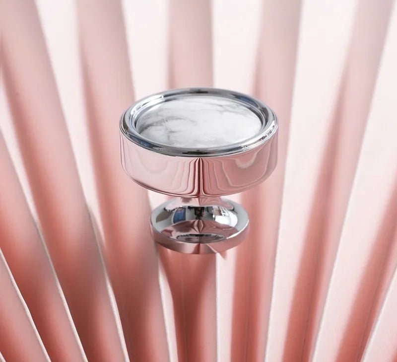 White Marble Inlay Handle - Chrome Cabinet Pull