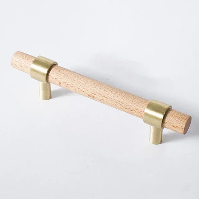 Contemporary Wood + Brass T-Bar Handle – Modern Wooden Knob for Furniture