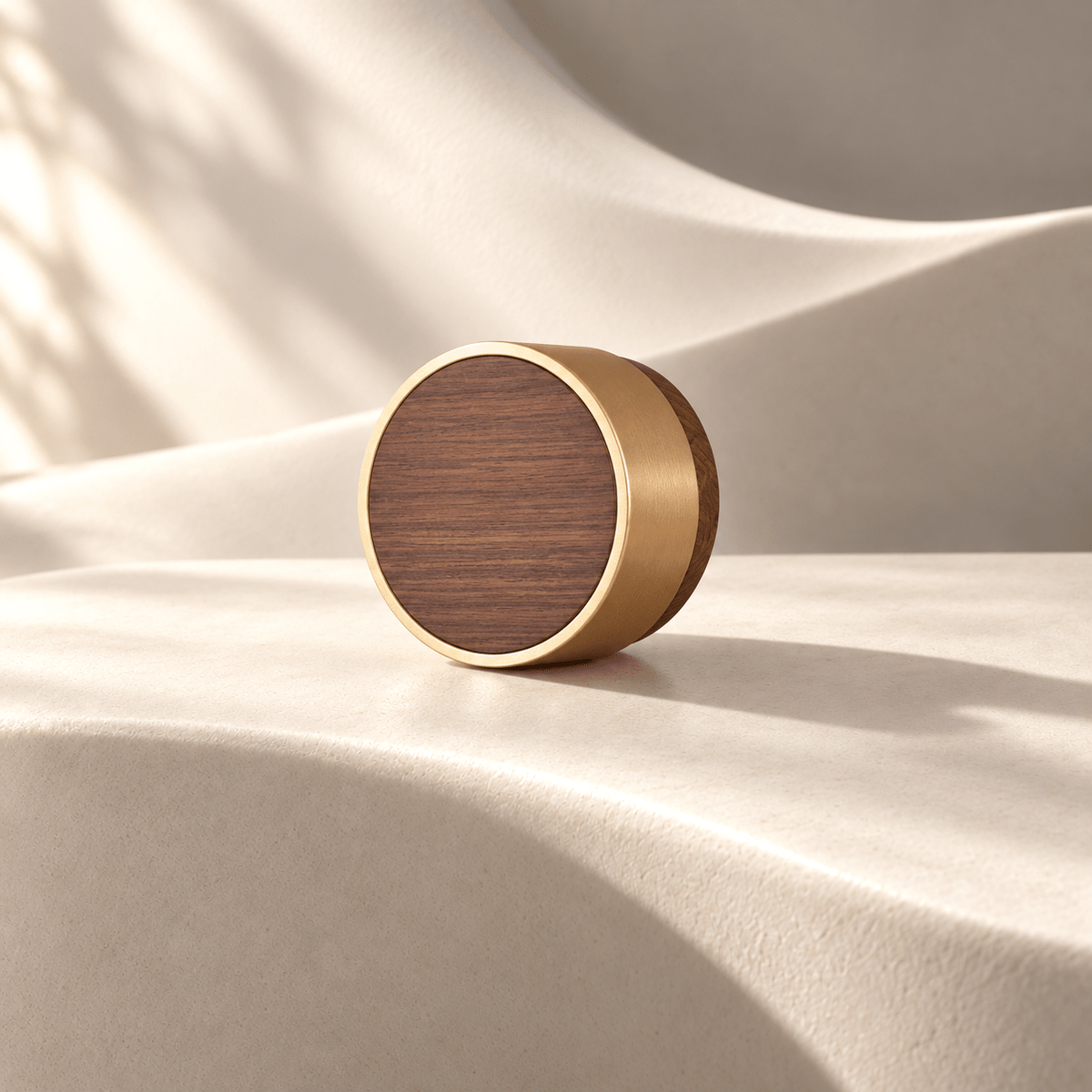 50 mm gold-rimmed wood circle cabinet knob, ivory stone studio