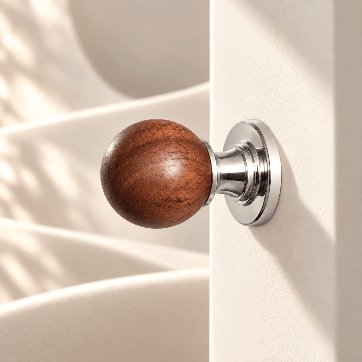 Wood sphere knob with silver base — warm ivory stone studio